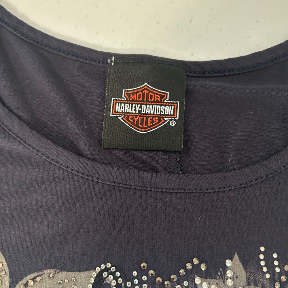 Harley-Davidson Rhinestone Embellished Split Tied Sleeve Women's Sz XL - Picture 7 of 13